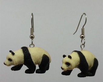 3D Panda Bear Dangle Earrings, Surgical Steel Hooks