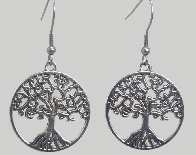 TREE Of LIFE Earrings 3D Silver Tibetan Charm French Hooks 316L Surgical Steel Hooks   Earrings Novelty Jewelry FREE Shipping Nature