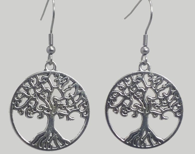 TREE Of LIFE Earrings 3D Silver Tibetan Charm French Hooks 316L Surgical Steel Hooks Earrings Novelty Jewelry FREE Shipping Nature