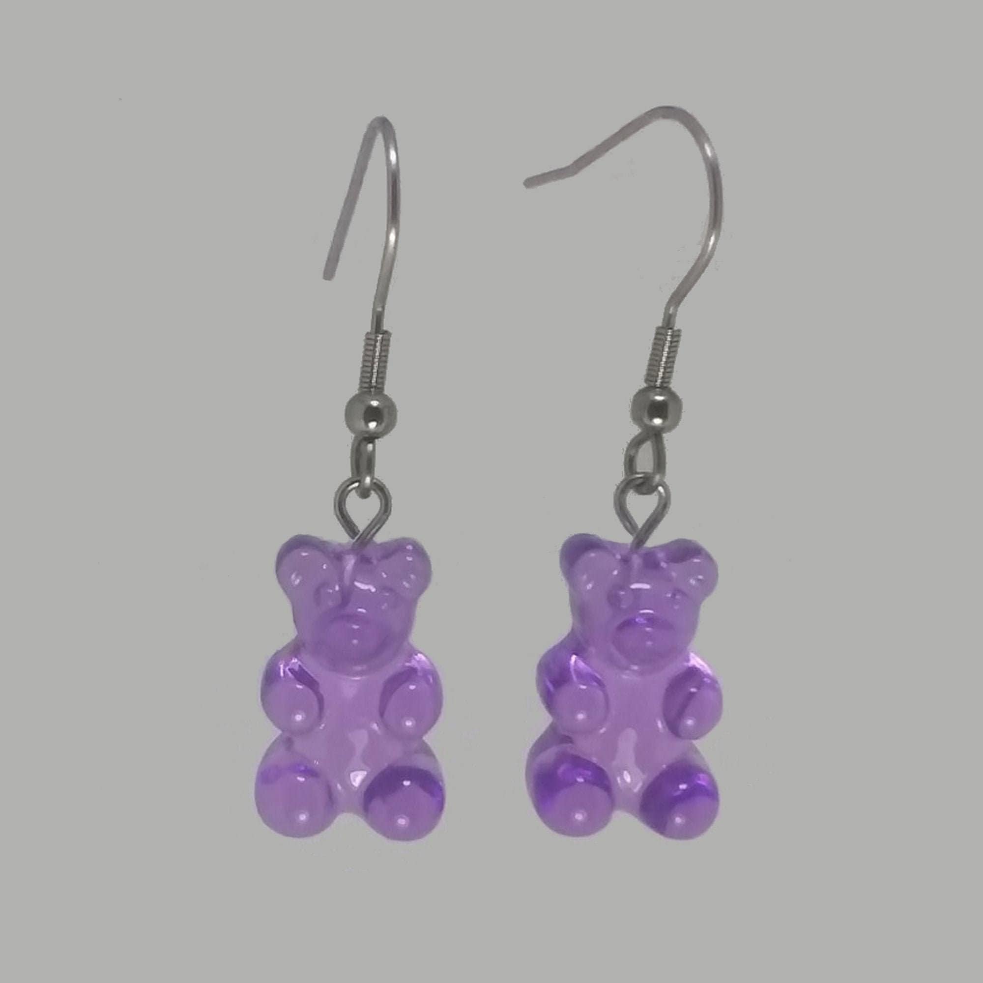 GUMMY BEAR Dangle Earrings Cute PURPLENovelty Earrings Teddy Bear 316L Surgical Stainless Steel Hooks Candy Jewelry