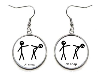 Funny 'Oh Snap' Dangle Earrings: Stainless Steel Novelty Charm