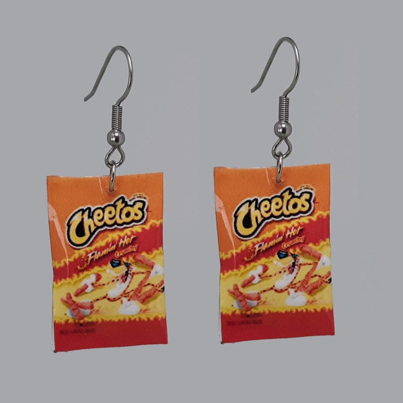 CHEETOS Earrings 3D Flamin' Hot Dangle Earrings Food Charm Novelty Earrings 316L Surgical Steel Hooks FREE Shipping CUTE Funtime Jewelry 