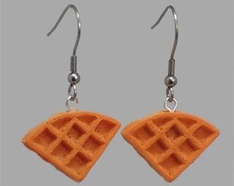 Waffle Dangle Earrings: Handmade Food Jewelry, Surgical Steel
