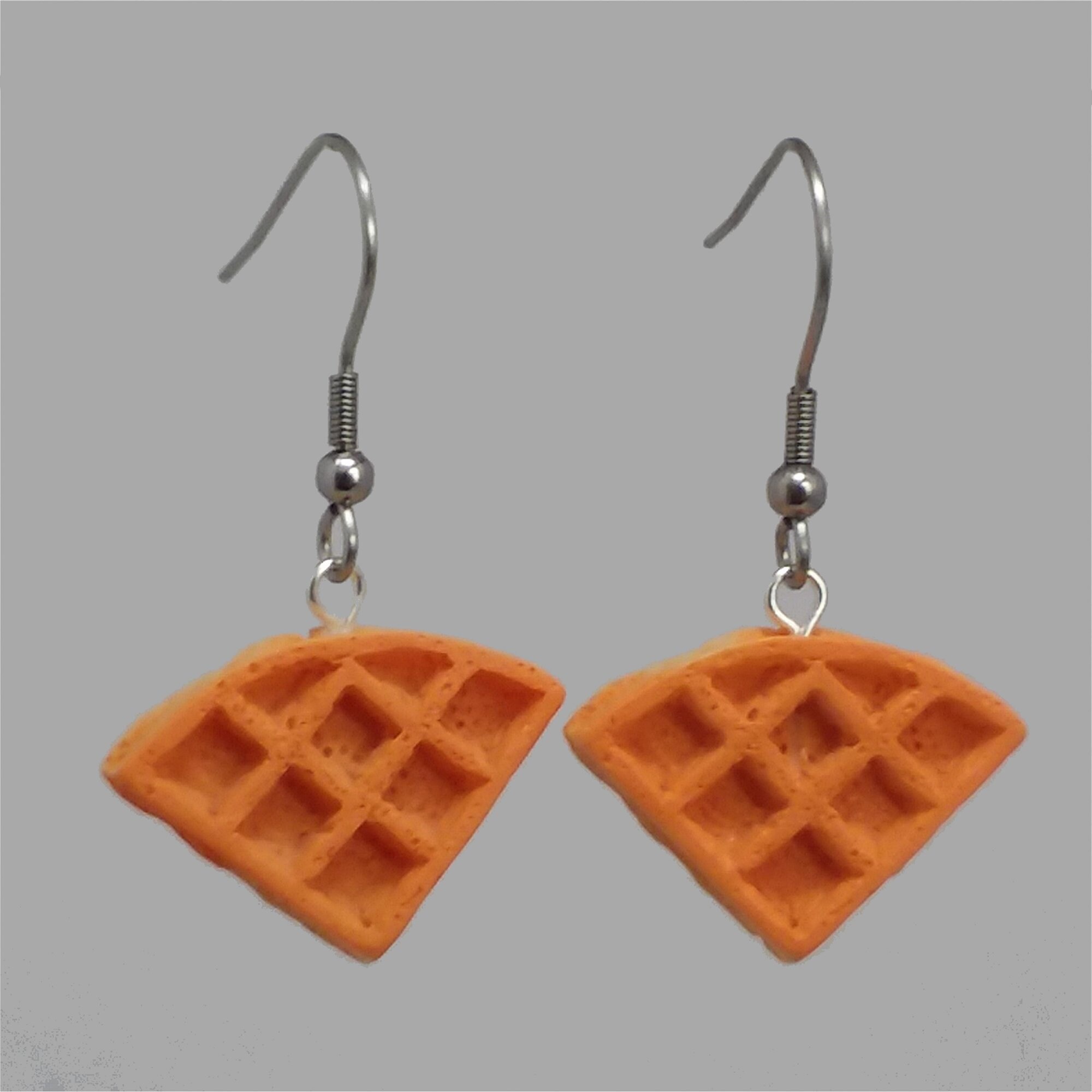 3D WAFFLE Dangle Earrings Food Charm Drop Earrings 316L Etsy