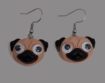 Pug Dangle Earrings, Acrylic Dog Lover Jewelry