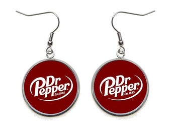 Dr. Pepper Dangle Earrings: Stainless Steel Novelty Earrings