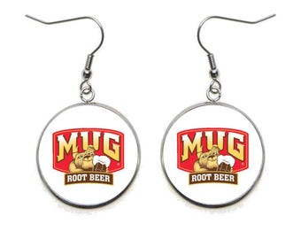 Root Beer Dangle Earrings: Novelty Soda Charm, Surgical Steel