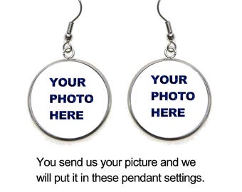 Personalized Photo Earrings: Stainless Steel Pendant, Custom Picture Gift