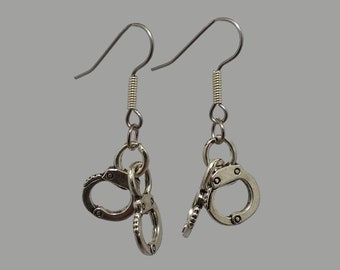 Handcuff Dangle Earrings, Tibetan Silver Charm, Surgical Steel Hooks