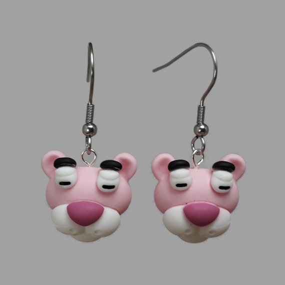 PINK PANTHER Earrings 3D Cartoon Animal Dangle Earrings 316L Etsy