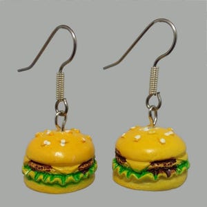 Cheeseburger Dangle Earrings: Hand-Painted Novelty Food Jewelry