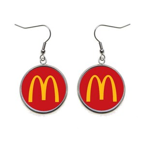 McDONALDS Earrings Novelty Food Dangle Pendant Earrings Cabochon Charm Earrings Surgical Stainless Steel Hooks