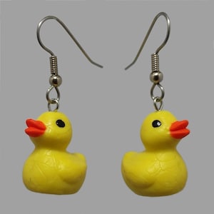 RUBBER DUCK Earrings CUTE 3D Ducky Charm Dangle Earrings 316L Surgical Stainless Steel Hooks Novelty Funtime Jewelry