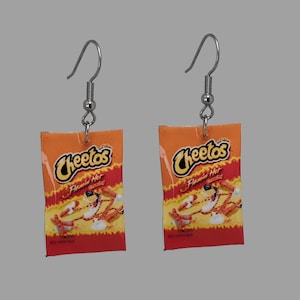 FLAMIN HOT CHEETOS  Earrings 3D Cute Food Charm Dangle Earrings Novelty Earrings 316L Surgical Steel Hooks Funtime Jewelry