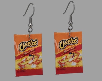 FLAMIN HOT Cheetos Earrings, 3D Food Dangle, Surgical Steel