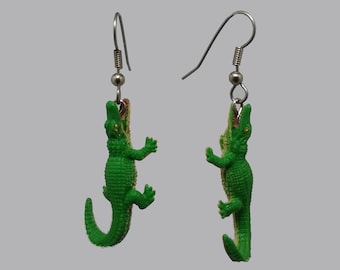 Alligator Dangle Earrings, 3D Animal Jewelry, Surgical Steel