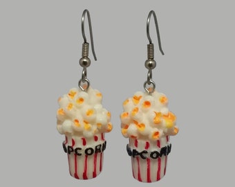 Acrylic Popcorn Earrings, Novelty Food Dangle, Surgical Steel