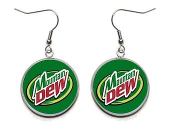 MT. DEW Pendant Dangle Earrings FUN Earrings on Surgical Stainless Steel Hooks