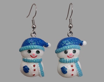 Handmade Glitter Snowman Dangle Earrings | Holiday Jewelry