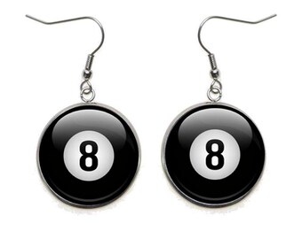 8 Ball Dangle Earrings: Stainless Steel Pendant, Novelty Jewelry