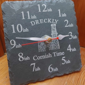 Etched Slate Mantel Clock: Cornish Gift, Freestanding Desk Decor