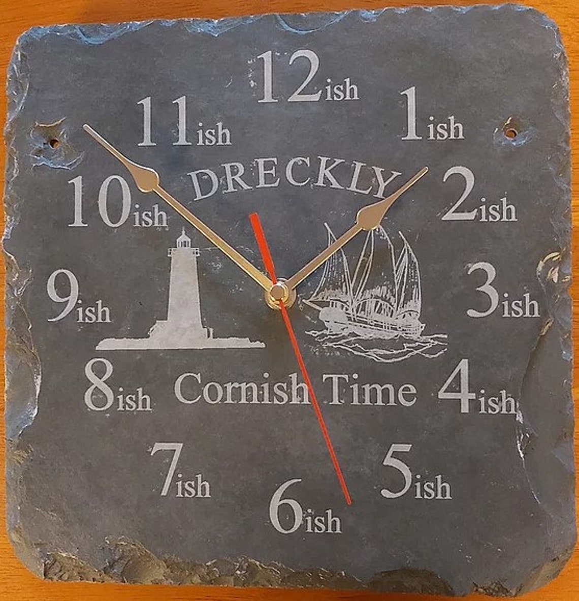 Dreckly Slate Clock Etched in Cornwall Lighthouse Design Etsy UK