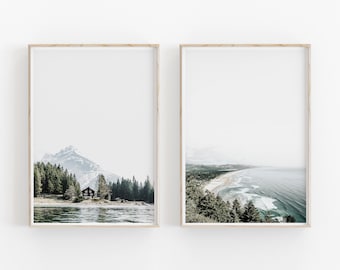 Blue Lake Mountains and Forests Window Bay View Poster Print Wall Art Decoration