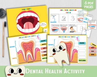 Attività sulla salute dentale Anatomia umana Fogli di lavoro stampabili per bambini in età prescolare Risorse per la scuola a domicilio Materiale Montessori