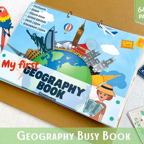 Geographie Busy Buch Continents & Oceans Druckbare Aktivität und Karteikarten Pack Welt Geographie Montessori Material Vorschul Arbeitsblätter