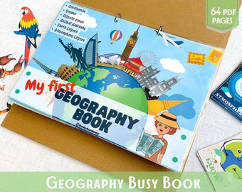 Geography Busy Book Continents & Oceans Printable Activity and Flashcards Pack World Geography Montessori Material Preschool Worksheets