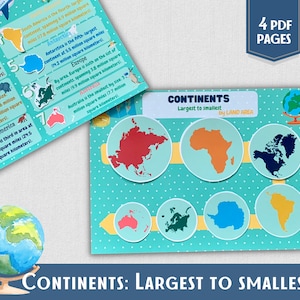 Kontinente druckbares Aktivitätspaket Welt Geographie beschäftigt Buch Karte Aktivität Homeschool Lernen Montessori Material