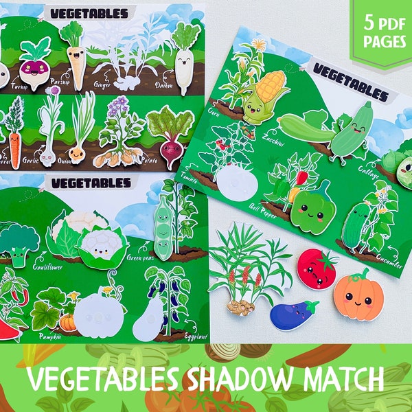 Vegetables Sorting Worksheet Fruits and Vegetable Shadow Matching Activity Printable Toddler Busy Book Learning Binder Montessori Material