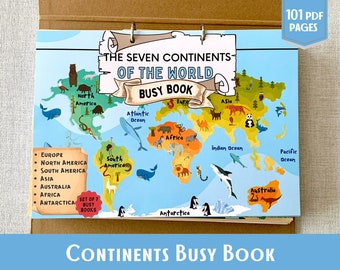 Kontinente Busy Book Geographie Busy Book World Georgraphy Printable Montessori Material Preschool Worksheets Homeschool Ressourcen