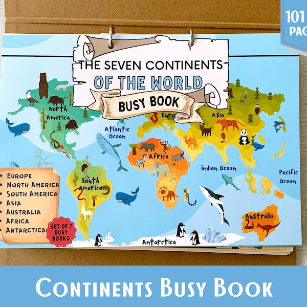 Continents Busy Book Geography Busy Book World Georgraphy Printable Montessori Material Preschool Worksheets Homeschool Resources