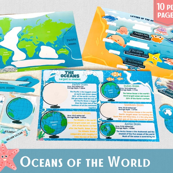 Ocean Learning Pack Layers of the Ocean Activity Preschool Geography for Kids Toddlers Printable Marine Life