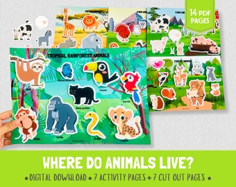 Animal Homes Matching Toddler Busy Book Printable Animals Learning Binder Montessori Material Where Do Animals Live Preschool Curriculum