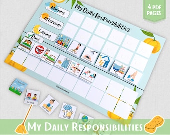 Daily Responsibilities Chore Chart Printable Visual Routine Kids Daily Task List Montessori Material