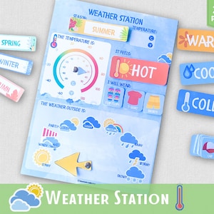 Wetterstation, beschäftigte Buchseiten, Wetterdiagramm, Lernordner, Vorschul-Arbeitsblätter, Homeschool-Ressourcen, Montessori-Materialien