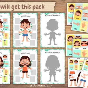 Body Parts Learning Activity Pack Human Anatomy Preschool Worksheets My Body Toddler Busy Binder Montessori Material image 2