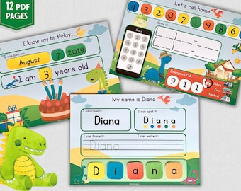 Custom Name Tracing Practice Dinosaur Birthday and Age Learning Activity Pack Handwriting Personalized Worksheets