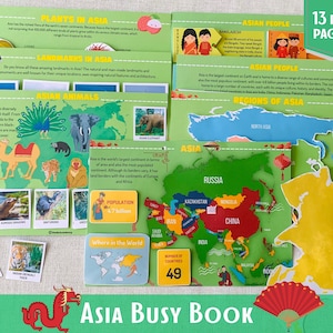 Asien Kontinente und Ozeane Arbeitsheft Welt Geographie Montessori Material Karte Puzzle Vorschul Curriculum Beschäftigungsbuch