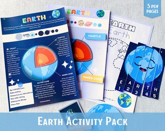 Earth Activity Pack Solar System Busy Book Pages Outer Space Learning Binder Preschool Worksheets Homeschool Resources