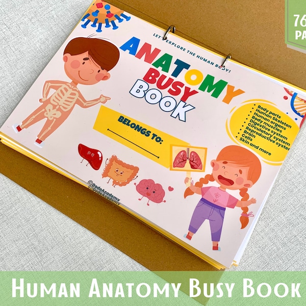 Menselijke anatomie Druk boek Lichaamsdelen Afdrukbaar Montessori-materiaal Kleuterschoolwerkbladen Homeschoolbronnen
