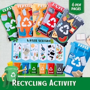 Abfallsortierung Aktivität Recycling Spiel Tag der Erde Druckbares Müllsortierspiel Vorschul-Lehrplan Montessori-Material