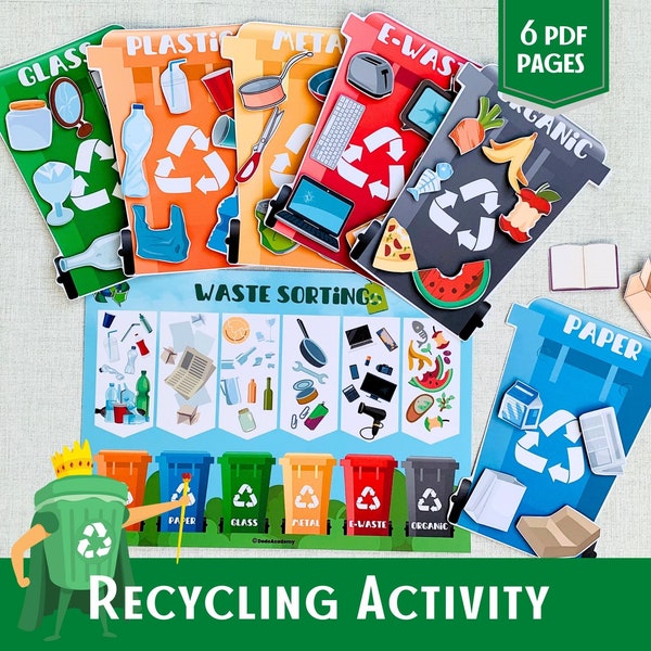 Abfallsortierung Aktivität Recycling Spiel Tag der Erde Druckbares Müllsortierspiel Vorschul-Lehrplan Montessori-Material