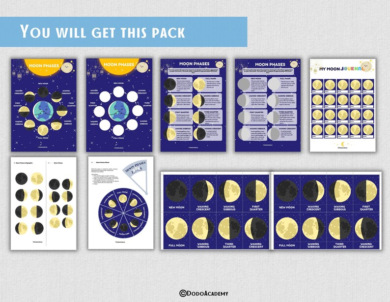 Moon Phases Learning Binder Printable Solar System Busy Book Montessori ...