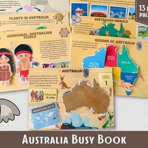 Australien Kontinente und Ozeane Aktivitäten Paket Welt Geographie Montessori Material Karte Puzzle Vorschule Lehrplan beschäftigt Buch
