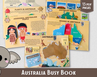 Australia Continents & Oceans Printable Activity Pack World Geography Montessori Material Map Puzzle Preschool Curriculum Busy Book