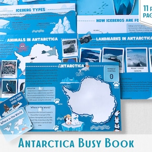 Antarktis Continents & Oceans Druckbares Aktivitäten Paket Welt Geographie Montessori Material Map Puzzle Vorschul Curriculum beschäftigt Buch