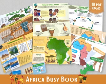 Africa Continents & Oceans Printable Activity Pack World Geography Montessori Material Map Puzzle Preschool Curriculum Busy Book